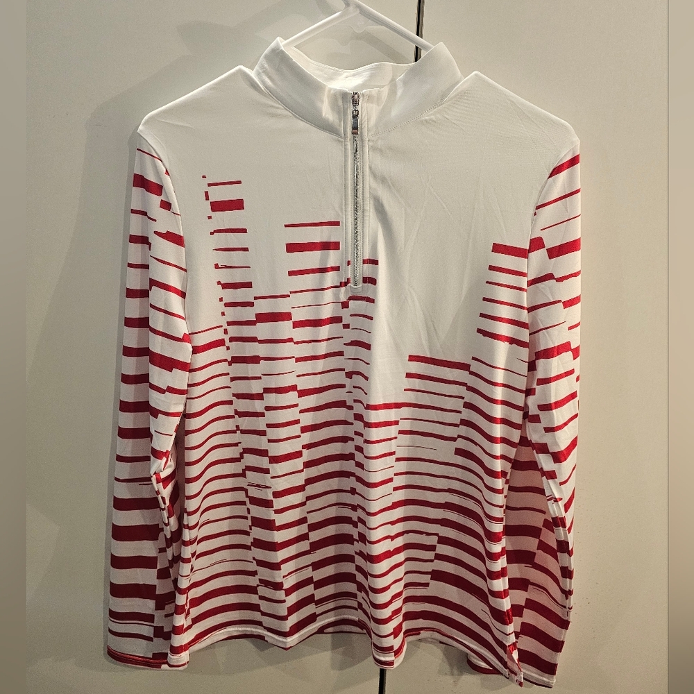 Red and White Striped Women's 1/4 Zip Top